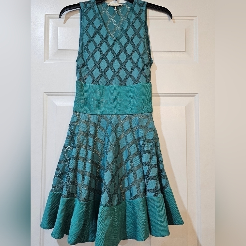 MAJE Teal Diamond Pattered Lace Fit and Flare Mini Dress size 1